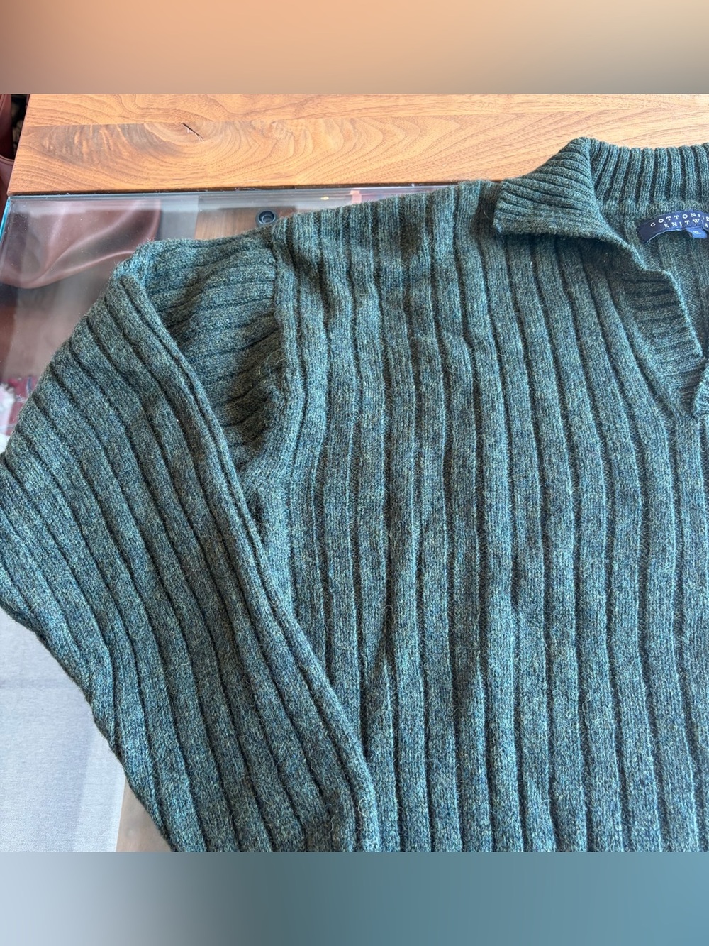 100% Wool Ribbed Collared Sweater - Picture 3 of 7